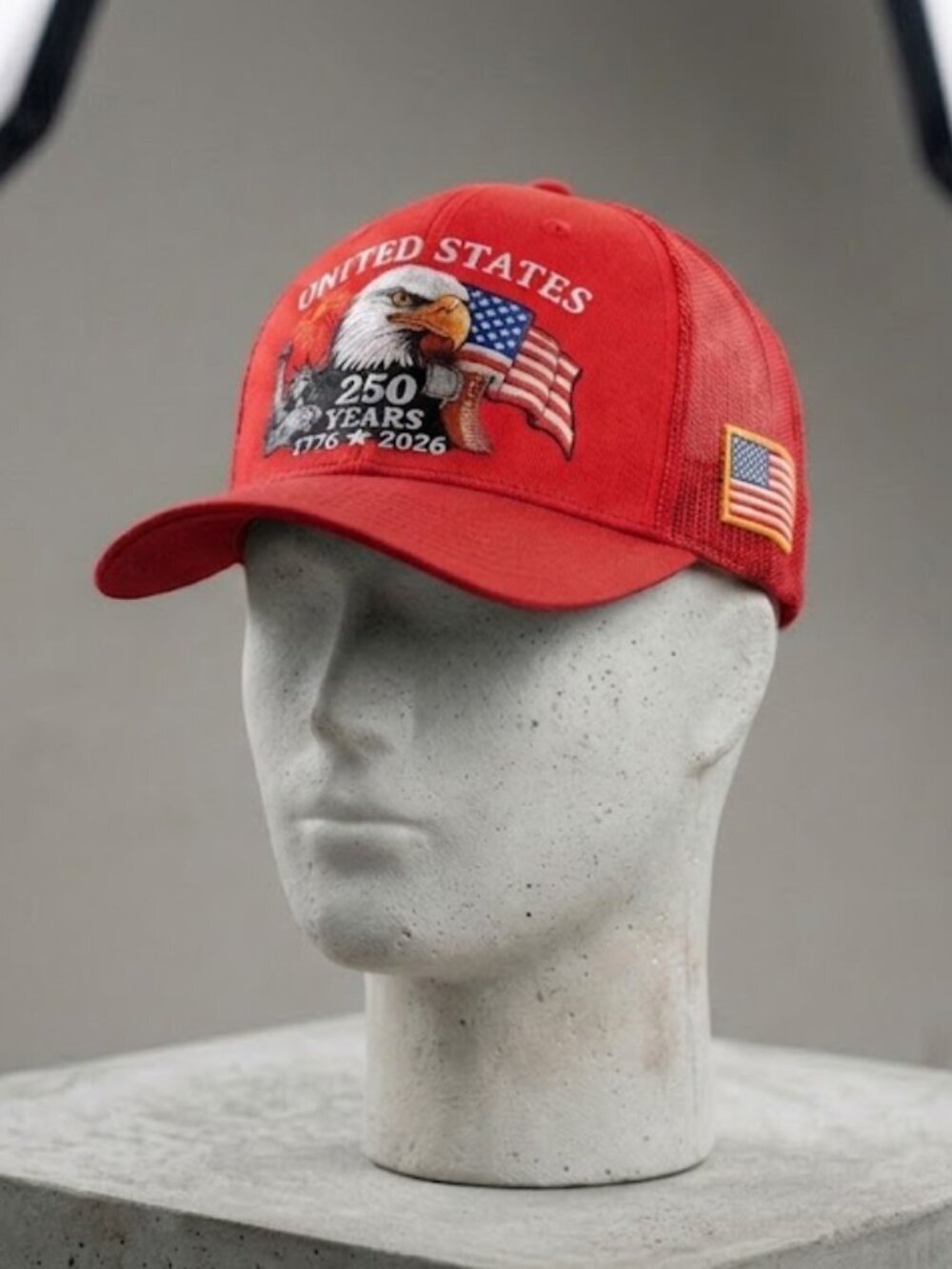 USA 250th Anniversary Patriotic Cap Red Mesh Trucker Hat Eagle American Flag